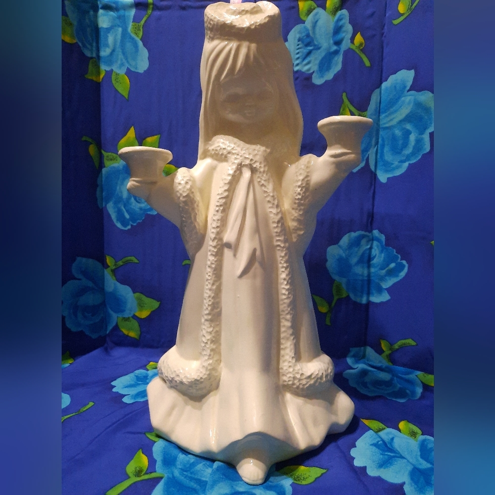 Vintage 60s Christmas Child White 16 inch Lg Candle Holder Ceramic Mold Holiday